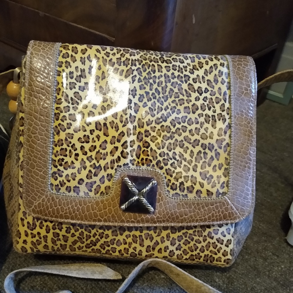 Sharif Patent Leather Leopard print Handbag